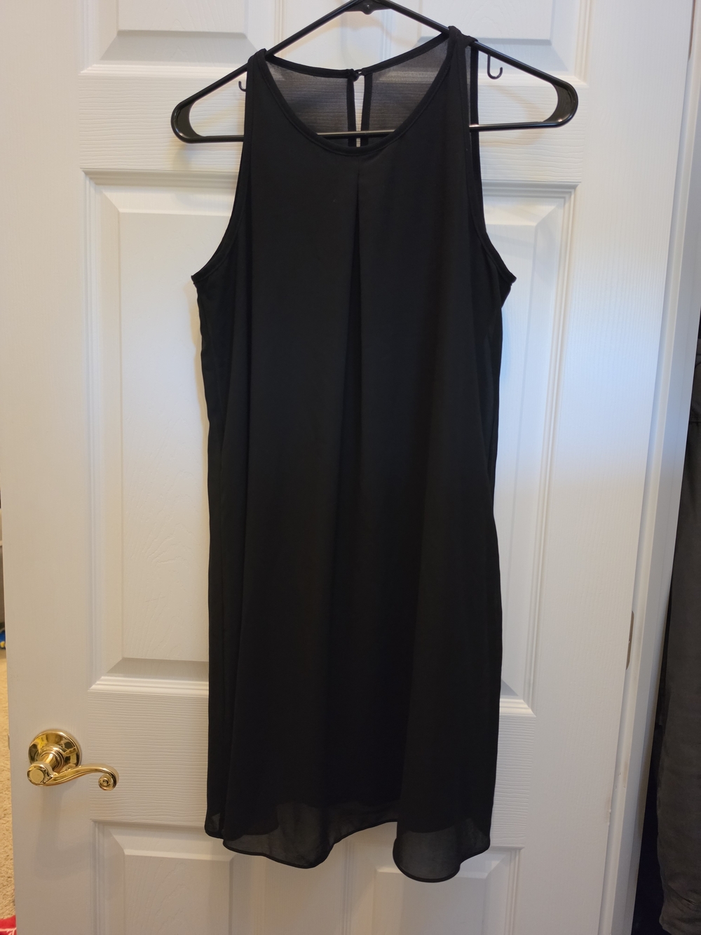By & By Black Mini Shift Dress Sleeveless Sheer Mesh Overlay Lined M